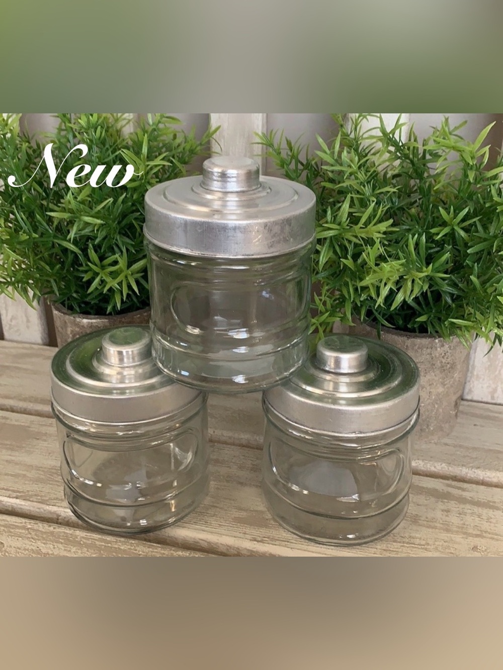 Rustic Farmhouse Apothecary Glass Jars W/Aluminum Lids 3pcs Set 🛁🆕🛁